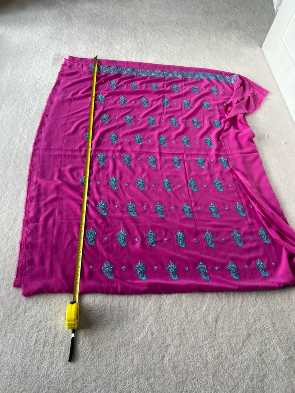 Unstitched Magenta Embroidered fabric with Teal Paisley Accents for salwar suit